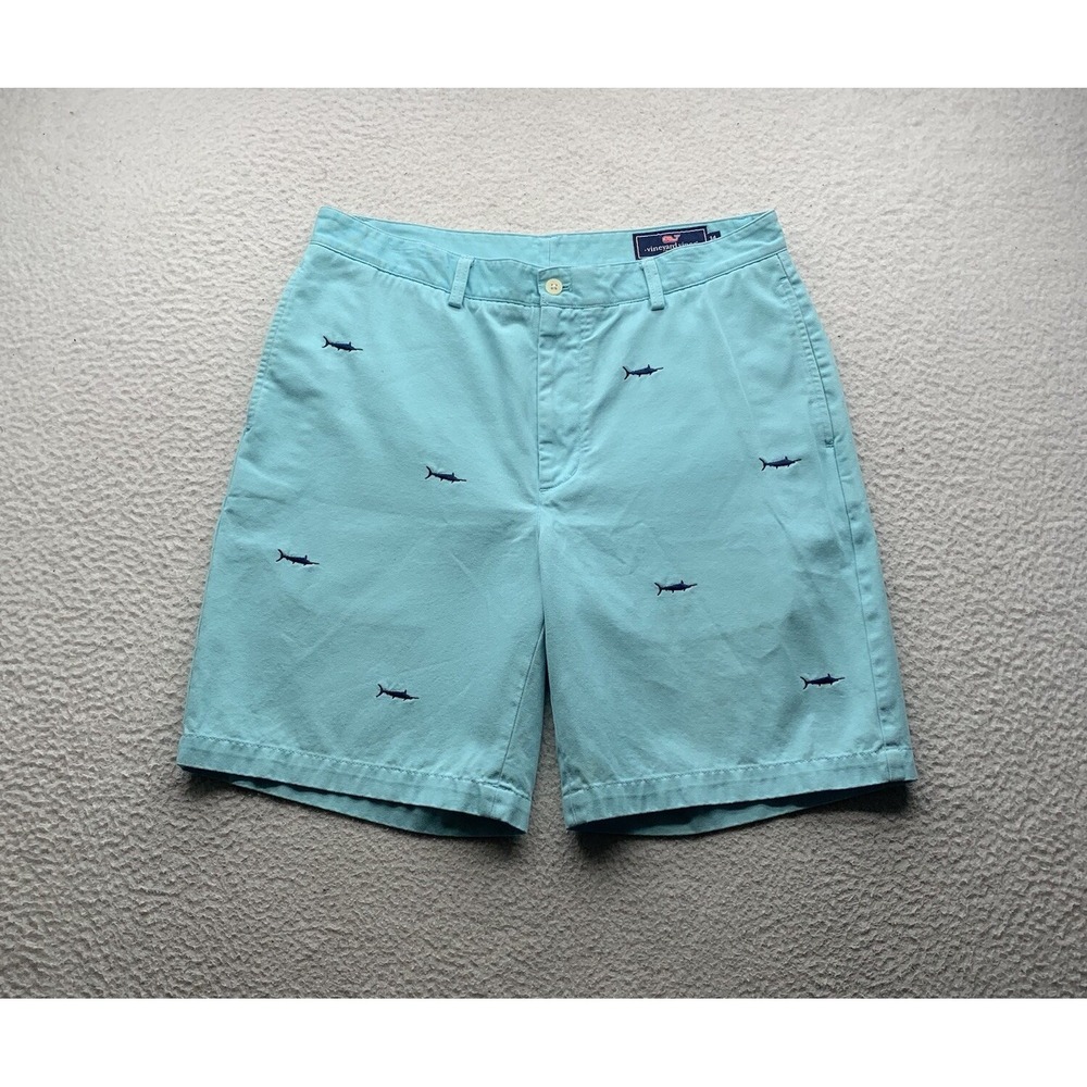 Vineyard Vines Club Shorts Mens 34x9 Aqua Blue Swordfish Allover Preppy Fishing